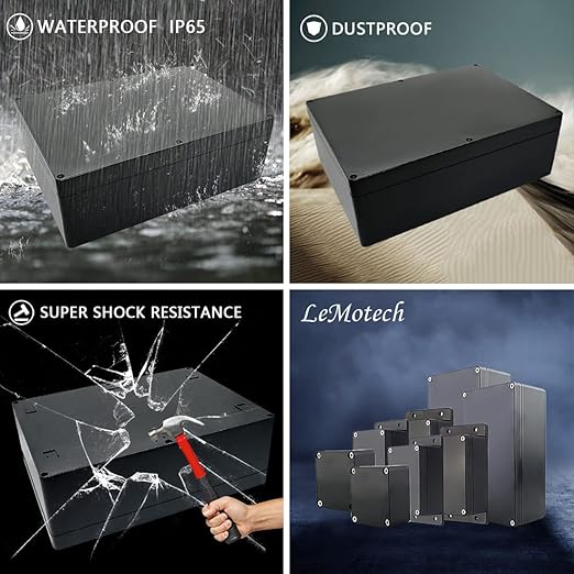 LeMotech Project Box ABS Plastic IP65 Waterproof Dustproof Electrical Junction Box Outdoor Enclosure for Electronics Black 11.41" x 8.26" x 3.93" (290 x 210 x 100mm) - Image 7