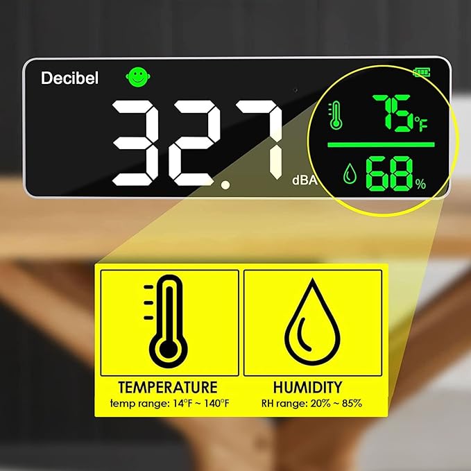Decibel Meter Wall Hanging Sound Level Meter 11 inch Large LED Display Noise Temperature Humidity Meter with Alarm Icons Indicator Wide Applications for Classroom, Studio, Home, Factory - Image 3