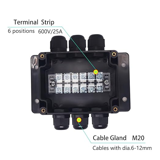Watertight Junction Box, IP67 Waterproof Electrical Project Box with 6P 25A Barrier Terminals,3 in/3 Out Cable Glands Electronic Enclosure 4.53" x 3.54" x 2.17" - Image 2