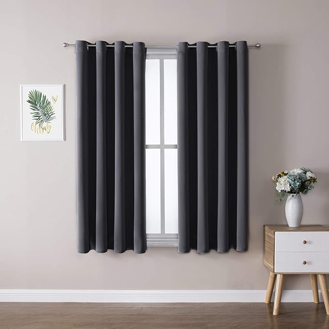 ChrisDowa Grommet Room Darkening Curtains for Bedroom and Living Room - 2 Panels Set Thermal Insulated Blackout Curtains (Dark Grey, 52W x 54L) by ChrisDowa