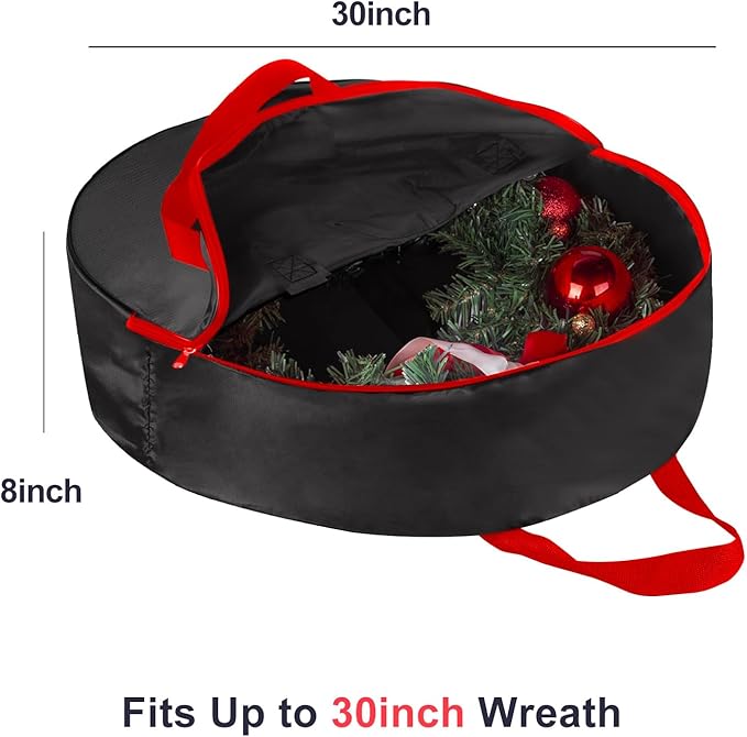 TQS Christmas Wreath Storage Bag 30inch -Large Christmas Wreath Storage Container-Durable Oxford Fabric, Dual Zippered, Easy to Slip The Wreath in & Out, Protect Wreath Garlands from Dust -Black - Image 2