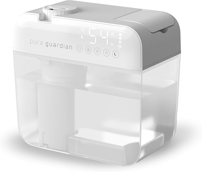 PureGuardian 1 Gallon, Cool Mist Ultrasonic Humidifier, 48-Hour Run Time, Coves 410 Sq. Ft., Humidistat, Timer, Filter Free for Bedrooms, Offices, Home, White, H1050W by PureGuardian