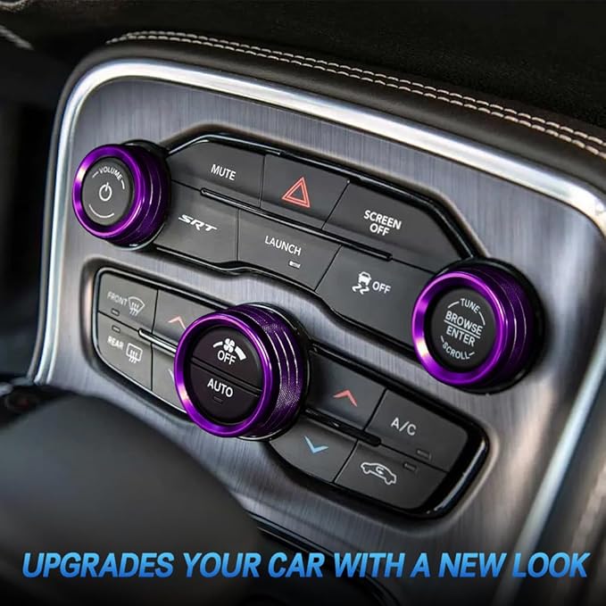 3PCS Air Conditioner Switch Button Knob Cover, Auto Accessories Climate Control Knob Covers, Aluminum Alloy Knob Ring Trim Cover Compatible with Dodge Challenger Durango 2015-2022 (Purple) - Image 3