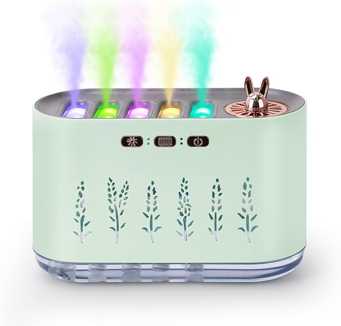 5 Nozzle Music Sync Humidifier Diffuser, RGB LED Light Show with 22 Colors & Voice Activated Mode, 700ml Cool Mist Aroma Essential Oil Diffuser for Home, Bedroom, Office, Yoga (White) (Green) by GOUTOOL
