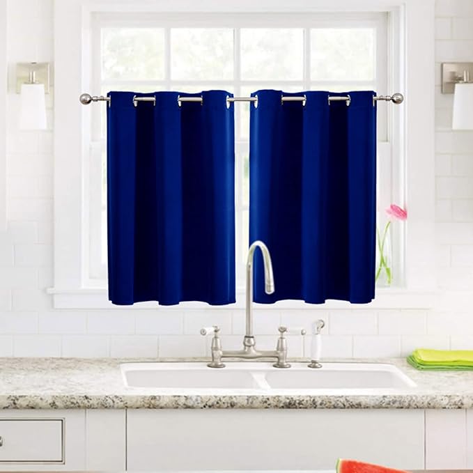 ChrisDowa Small Window Curtains for Kitchen and Bedroom - Grommet Short Thermal Insulated Room Darkening Curtains (2 Panels, Royal Blue, 52 x 36 Inch) - Image 2