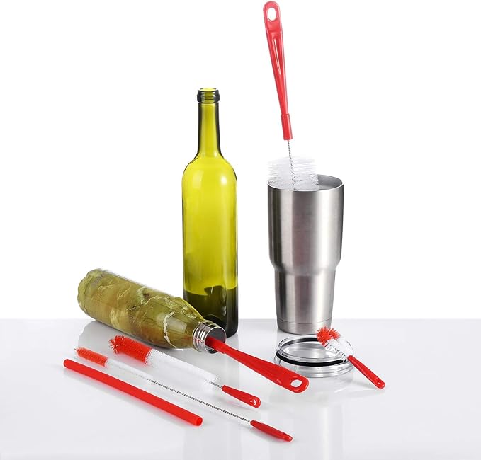 ALINK 8-Pack Red Bottle Brush Cleaner Set - Long Cleaning Brush for Narrow Neck Wine/Beer Bottles, Thermos, Hummingbird Feeder, Spout, Lids and Straws - Image 8