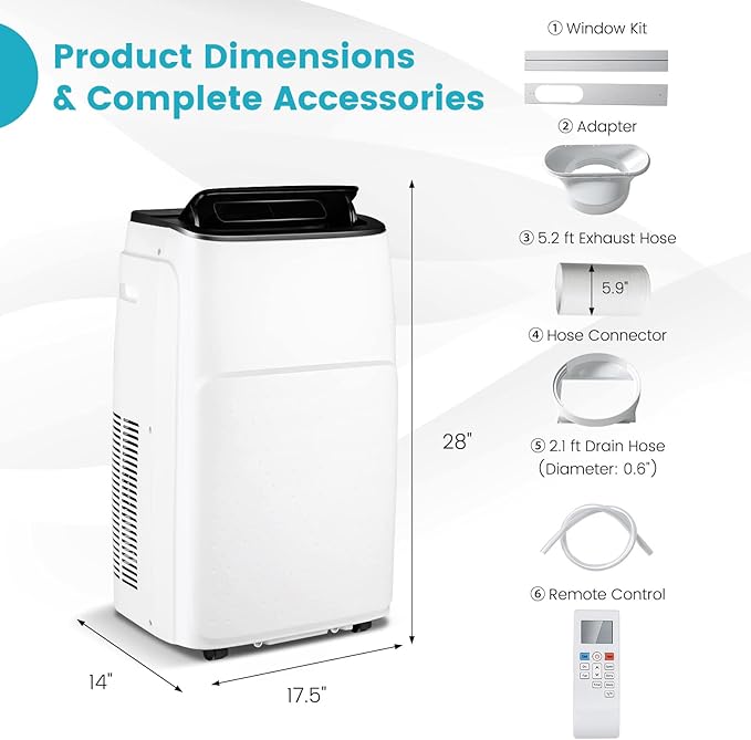 PETSITE Smart Portable Air Conditioner & Heater 13000 BTU, 4-in-1 Stand up AC Unit, Dehumidifier, Heater & Fan with Remote Control Window Kit For Rooms up to 600 Sq.ft - Image 5