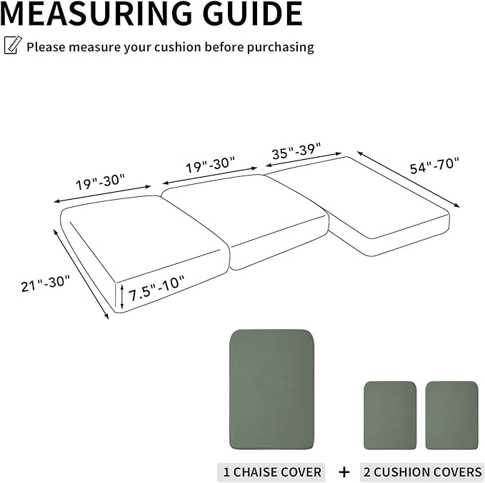 Easy-Going Stretch 3 Pieces Couch Cushion Covers for Sectional Sofa Left/Right L Shape Chaise Lounge Sofa Seat slipcover Anti-Slip Sofa Cover Soft (2 Seater + 1 Chaise, Greyish Green) - Image 2