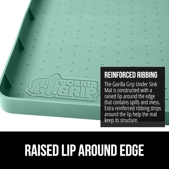 GORILLA GRIP Waterproof Silicone Under Sink Mat with Raised Lip for Kitchen and Bathroom, 31 x 22 in, Cabinet Shelf Liner Stay in Place Mats Dishwasher Safe Drawer Liner, Organizer Tray, Mint - Image 5