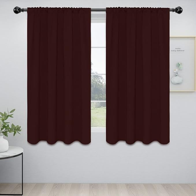 Easy-Going Rod Pocket Blackout Curtains for Bedroom, Room Darkening Window Curtains for Living Room, Thermal Insulated Noise Reduction Solid Window Drapes, 2 Panels(52x56 in, Wine) by Easy-Going