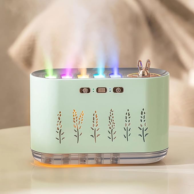 5 Nozzle Cool Mist Humidifier, Music-Sensing Humidifier Diffuser with 20 Color LED Light, 700ML Essential Oil Diffuse, Auto Shut-Off, Aroma Diffusers Humidifiers for Bedroom Home Office (Green) by WREWING