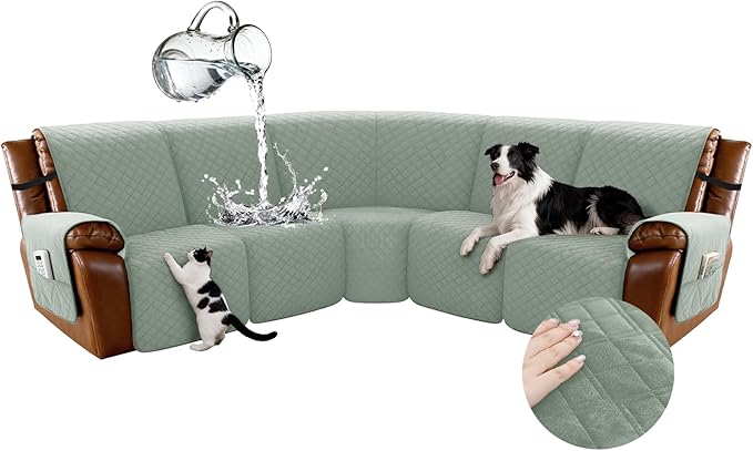 Arfntevss Waterproof Recliner Sectional Couch Covers for Reclining Sectional L Shape Sofa Cover Non Slip Washable Recliner L Shaped Slipcover Sets for Dog Furniture Protector (5 Seater, Sage Green) by Arfntevss