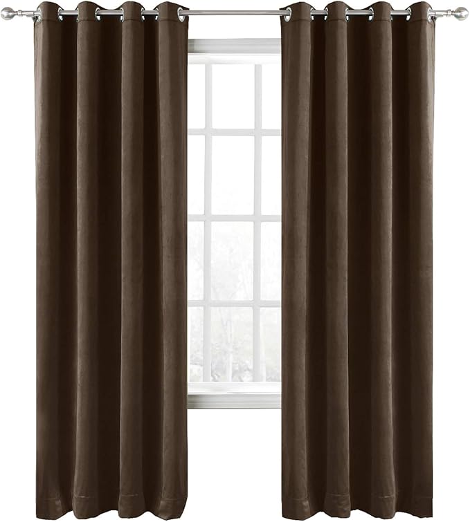 ChadMade Blackout Lined Premium Velvet Curtain Chocolate 72Wx84L Inch (1 Panel), Eyelet Grommet for Livingroom Bedroom Theater Studio, Leon Collection by ChadMade