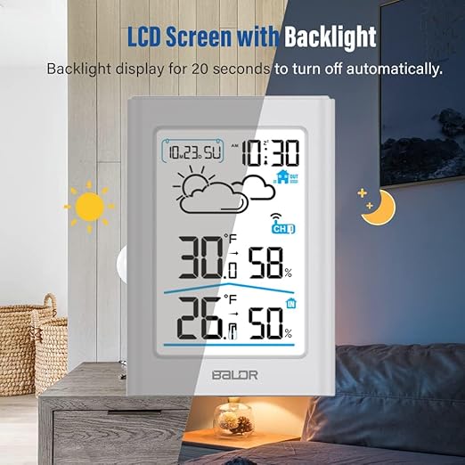BALDR Indoor Outdoor Thermometer Wireless with Clock, Battery Powered Weather Station Indoor Outdoor, Portable Outside Temperature Monitor for Home Patio - Image 4
