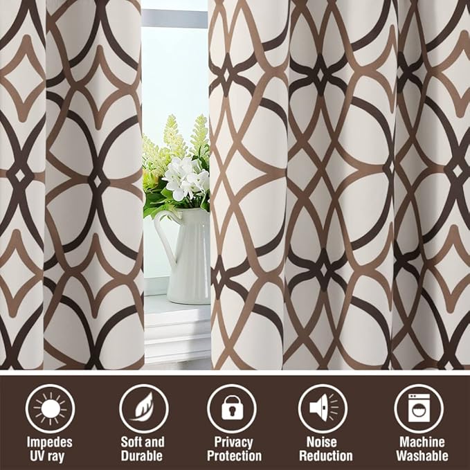 H.VERSAILTEX Blackout Curtains Printed Design 63 Inch Length 2 Panels Set Thermal Insulated Curtains for Bedroom Living Room Geometric Modern Grommet Window Drapes - Taupe and Brown - Image 6