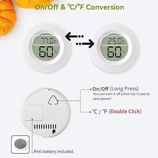 Atogou 3-Pack Mini Hygrometer & Thermometer, Indoor Outdoor Digital Humidity Meter Gauge Temperature, ℉/℃, for Home, Office, Reptile, Car, Greenhouse, Lab, Terrarium, Cellar.. A01 White - Image 4