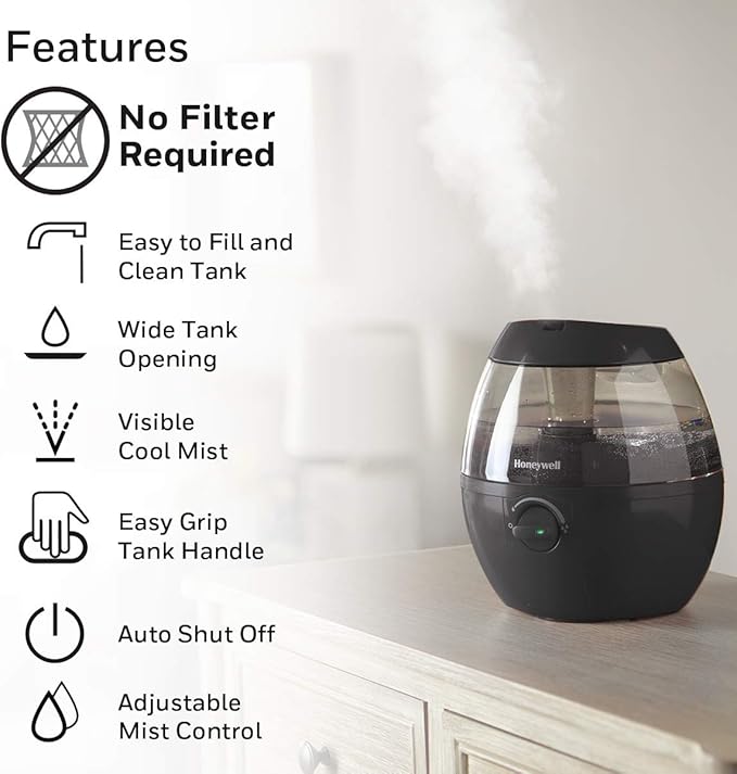 Honeywell HUL520B Mistmate Cool Mist Humidifier Black With Easy Fill Tank & Auto Shut-Off, For Small Room, Bedroom, Baby Room, Office - Image 4