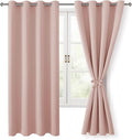 Hiasan Blackout Curtains for Bedroom, 52 x 63 Inches Length - Thermal Insulated Light Blocking Window Curtains for Living Room, 2 Drape Panels Sewn with Tiebacks, Blush by Hiasan