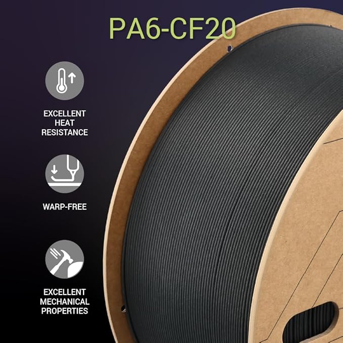 Polymaker Fiberon PA6-CF Carbon Fiber Nylon Filament 1.75mm Black 3kg, Fiberon PA6-CF Nylon Warp Free 1.75mm 3D Printing Filament - Image 7