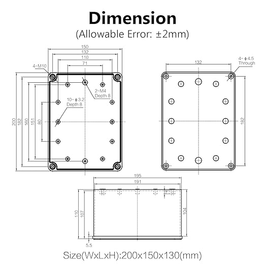LeMotech Junction Box IP67 Waterproof Dustproof ABS Plastic Project Box for Electrical Outdoor Enclosure Gray 7.9 x 5.9 x 5.1 inch (200 x 150 x 130 mm) - Image 6