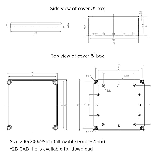 Junction Box, 7.9"x 7.9"x 3.7"(2 Pack) Outdoor Electrical Box with Mounting Plate, IP67 Dustproof Waterproof ABS Plastic Project Box, DIY Electrical Enclosure Gray (200x 200x 95 mm) - Image 7