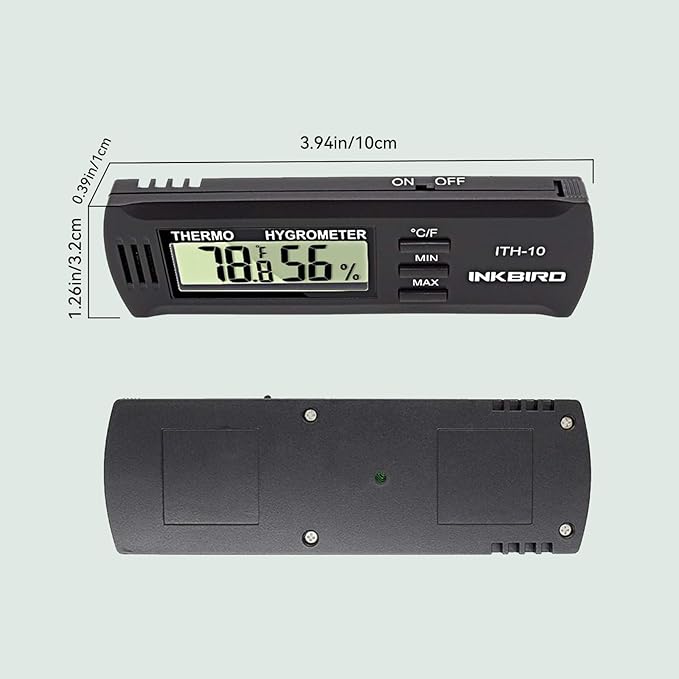 Inkbird ITH10 Digital Thermometer & Hygrometer, Black, Wall Mount, DC 3V, for Greenhouse Indoor Use Temperature & Humidity Monitor with Min/Max Memory - Image 6