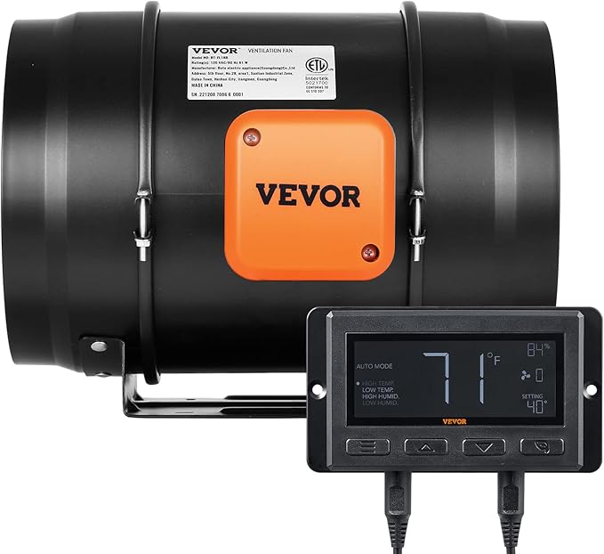 VEVOR Inline Duct Fan, 8-Inch 807 CFM with Temperature Humidity Controller, Quiet EC-Motor Ventilation Exhaust Fan for Cooling Booster, Grow Tents, Hydroponics - Image 9