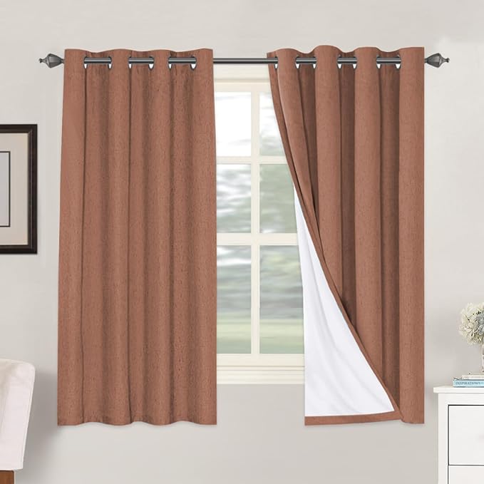 H.VERSAILTEX Linen Blackout Curtains 63 Inches Long 100% Blackout Thermal Insulated Textured Linen Look Curtain Draperies Anti-Rust Grommet, Energy Saving with White Liner, 2 Panels, Washed Spice by HVERSAILTEX