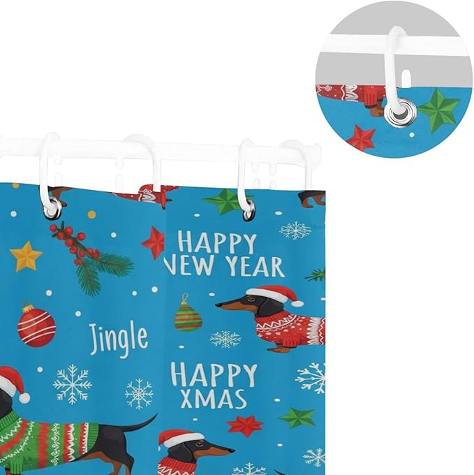 Christmas Santa Dog Blue Shower Curtain Liner 72×72 inch for Bathroom Curtain Anti Mold Shower Curtain with Hooks Bathroom Accessories - Image 5
