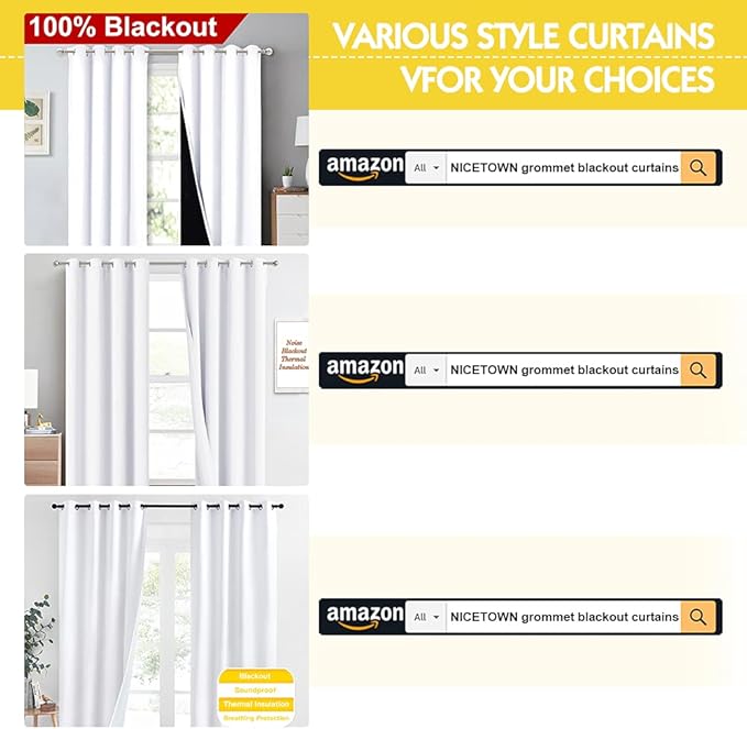 NICETOWN Room Warming Full Shading Curtains for Windows, Super Heavy-Duty Black Lined Blackout Curtains for Bedroom, Privacy Assured Window Treatment (White, Pack of 2, 52 inches W x 95 inches L) - Image 8