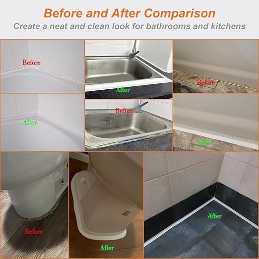 White Caulk Tape Waterproof Self Adhesive, Toilet & Bathtub Sealant Strip, Peel & Stick Caulking Tape for Floor Tile Corner Trim & Shower, Bathroom Accessories, Better Than Silicone Caulk - Image 6
