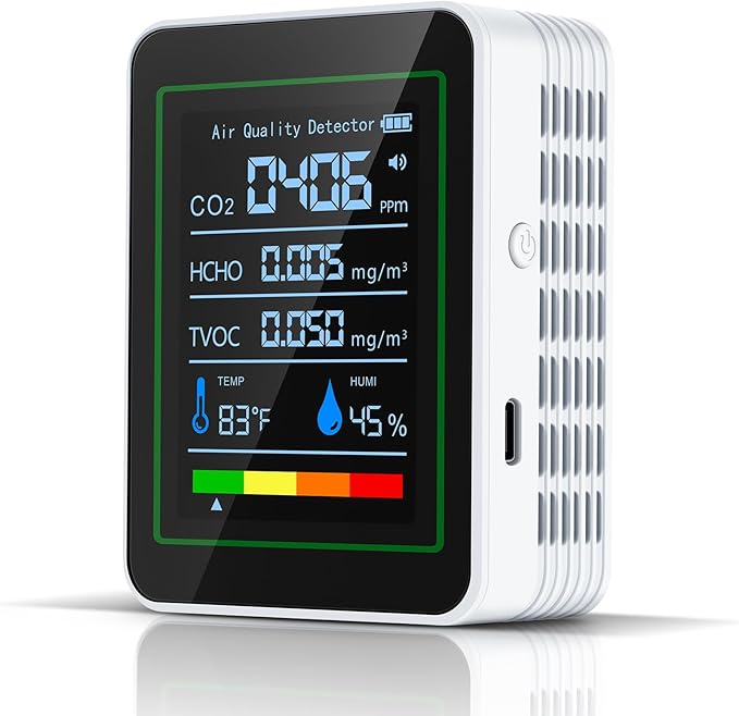Indoor Air Quality Monitor,LXIANGN 5 in 1 Professional Air Quality Detector for CO2 | TVOC | HCHO | Temperature | Humidity for Home, Hotel, Office, Car (White) by LXIANGN