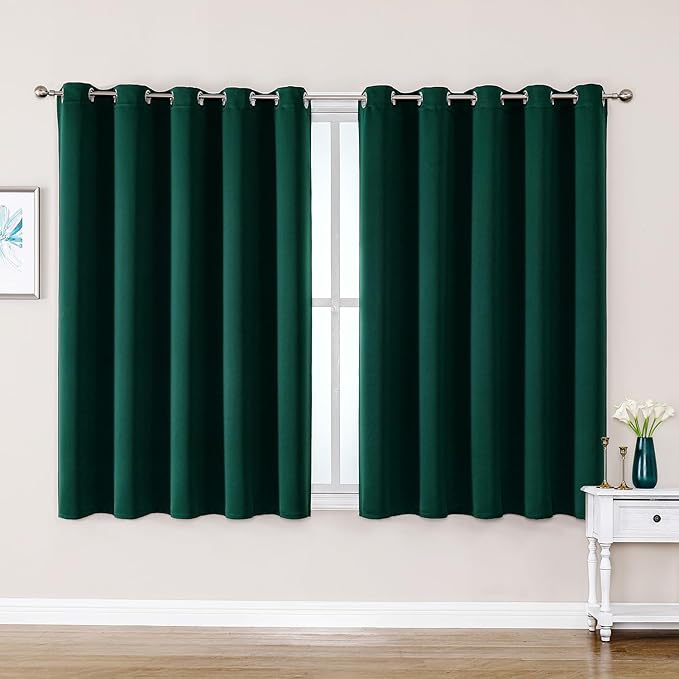 ChrisDowa Blackout Curtains 70 inches Wide for Bedroom - 2 Panels Set Extra Wide Grommet Thermal Insulated Room Darkening Curtains for Living Room (Forest Green, 70 x 63 Inch) by ChrisDowa