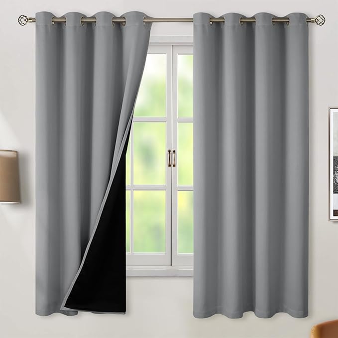 BGment Thermal Insulated 100% Blackout Curtains 63 Inch Length 2 Panels, Total Light Blocking Curtains for Bedroom, Grommet Window Drapes with Thick Black Liner, 52 Inch Wide Each Panel, Dove Grey by BGment