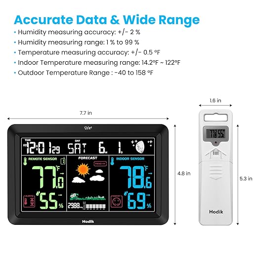 Weather Station Atomic Clock Indoor Outdoor Thermometer Wireless, Barometer Humidity Temperature Monitor Hygrometer with High Precision Sensor Black - Image 6