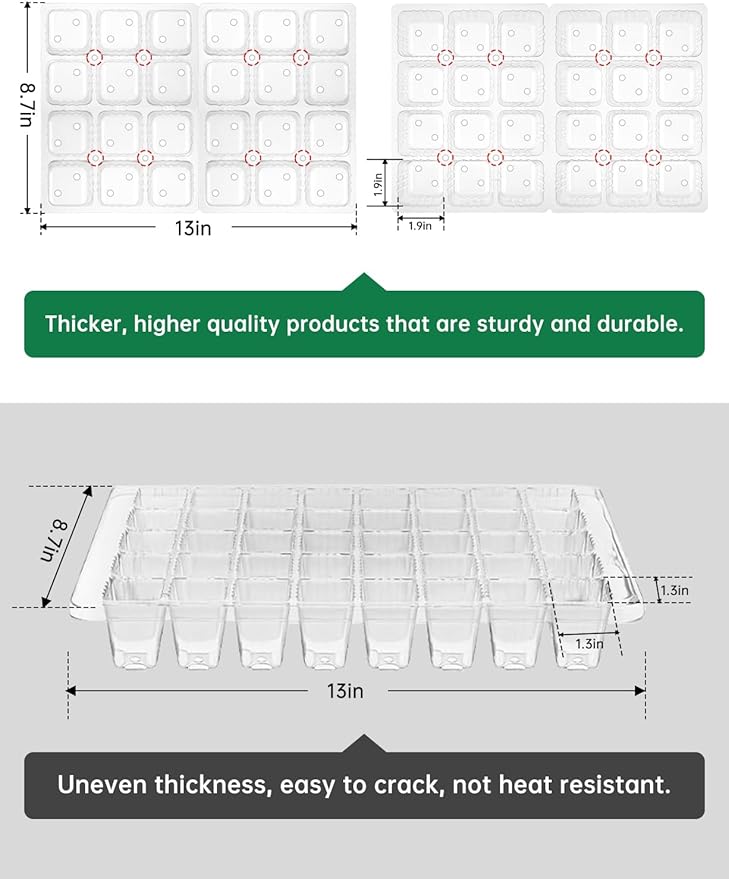 2 Packs Large Seed Starter Tray, Adjustable Brightness and Timer with 48 Full Spectrum LEDs, Seed Starter Kit with Drainage Holes, Tools and Labels for Indoor Plant Growing and Outdoor Gardening - Image 6