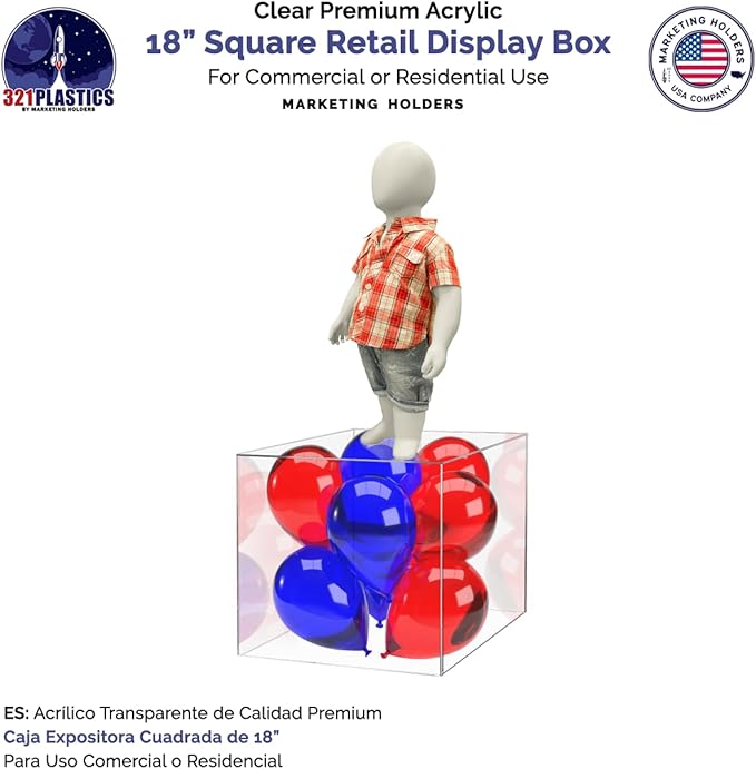 18 Inch Clear Acrylic Display Box with One Open Side No Lid Versatile Square Lucite Merchandise Storage Bin or Retail Product Riser No Assembly by Marketing Holders - Image 4