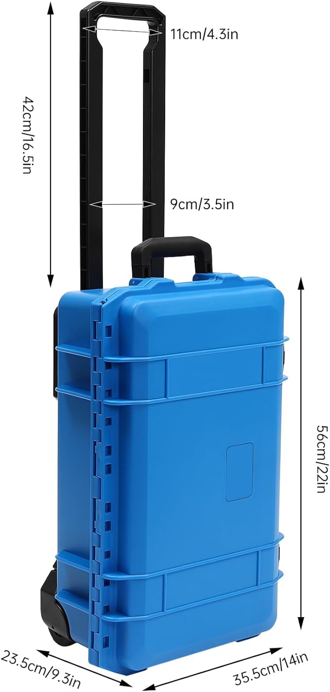 22" Weatherproof Hard Case Rolling Waterproof Case Dry Box with Foam Protective Cases Shockproof Hard Travel Cases For Cameras Lenses Electronic Equipment (Blue) - Image 2