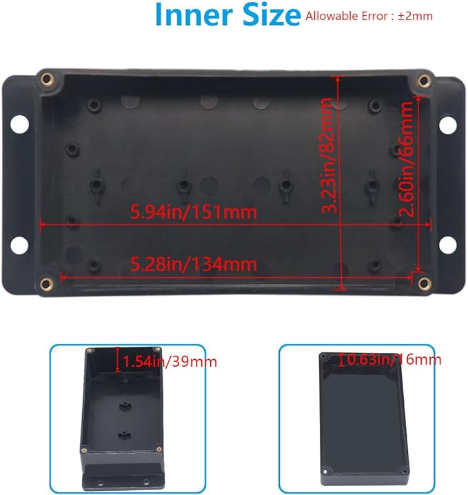 Outdoor Waterproof Junction Box IP67 Project Box ABS Black Electrical Boxes Electronic Enclsoure with Mounting Ear for DIY Project 6.2 x 3.5 x 2.4 inch (158x90x60mm) - Image 5