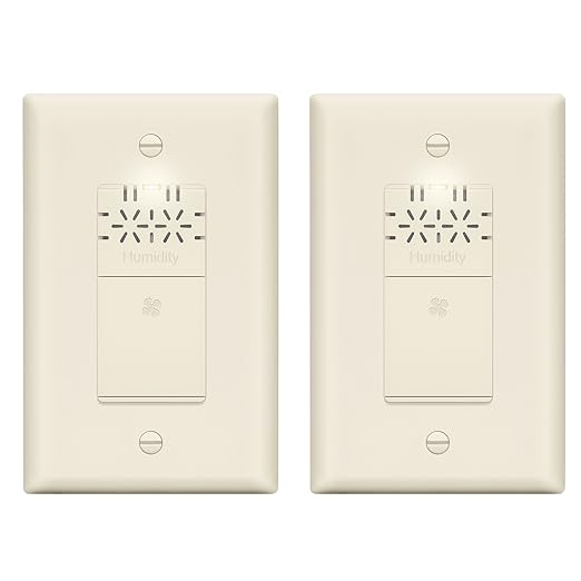 LIDER No Neutral Wire Required Humidity Sensor Switch, Automatic Humidity Control, Air Circulator, Adjustable Timing, 1-Pole, UL Listed, Light Almond, Wall Plate Included 2 Pack by LIDER