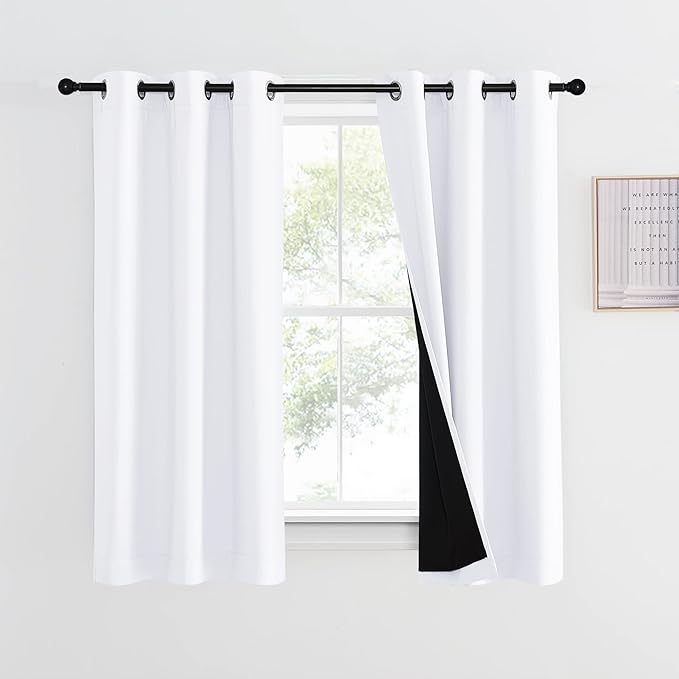 NICETOWN 100% Blackout Curtain 54 inches Long, Double-Deck Completely Blackout Window Treatment Thermal Insulated Lined Drape for Small Window (White, 1 PC, 42 inches Width Each Panel) by NICETOWN