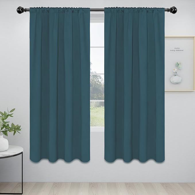 Easy-Going Rod Pocket Blackout Curtains for Bedroom, Room Darkening Window Curtains for Living Room, Thermal Insulated Noise Reduction Solid Window Drapes, 2 Panels(42x72 in, Bluestone) by Easy-Going