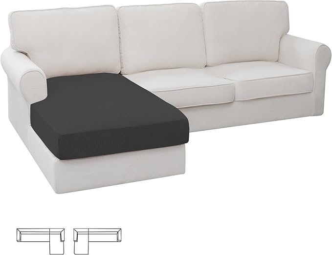 Easy-Going Stretch Sectional Couch Covers 1 Piece Chaise Lounge Slipcover L Shape Separate Cushion Couch Seat Chaise Cover for Both Left/Right Sectional Couch Dark Gray by Easy-Going