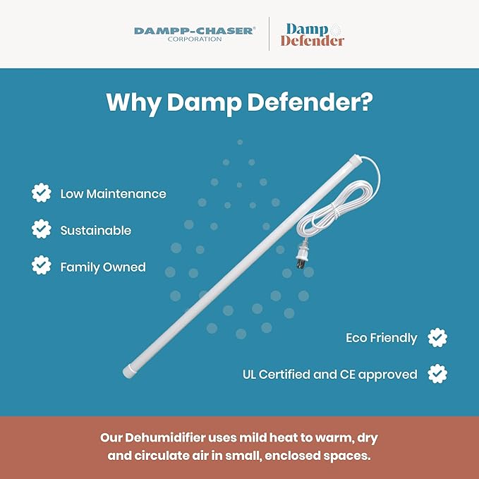 Damp Defender by Dampp-Chaser (24 Inches, White) – Compact Dehumidifier for Humidity Control in Closets, Bathrooms, Kitchens, RVs, and Boats - Image 2