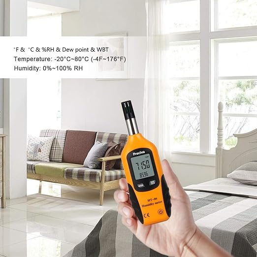 Preciva Digital Psychrometer Thermo-Hygrometer, LCD Mini Temperature and Humidity Meter with Dew Point and Wet Bulb Temperature Hygrometer for Industry, Agriculture, Meteorology (9V Battery Included) - Image 5