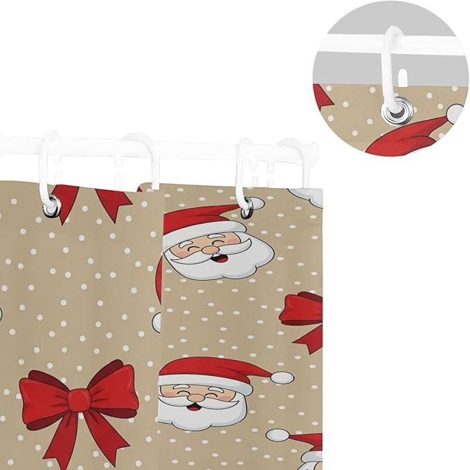 Christmas Santa Beige Dots Shower Curtain Liner 72×72 inch for Bathroom Curtain Anti Mold Shower Curtain with Hooks Bathroom Accessories - Image 5