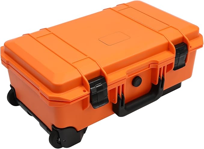 22" Weatherproof Hard Case Rolling Waterproof Case Dry Box with Foam Protective Cases Shockproof Hard Travel Cases For Cameras Lenses Electronic Equipment (Orange) - Image 7