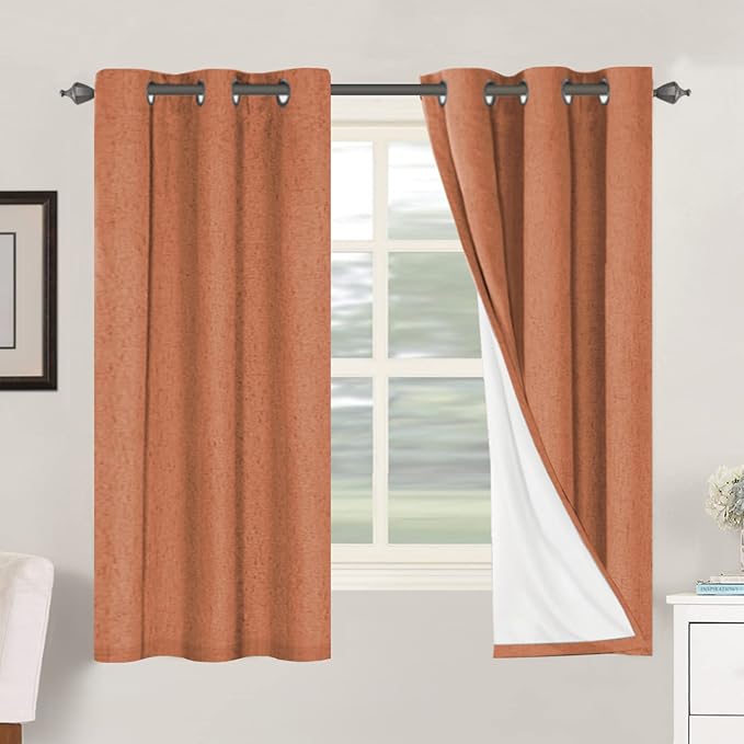 H.VERSAILTEX 100% Blackout Curtains for Bedroom Thermal Insulated Linen Textured Curtains Heat and Full Light Blocking Drapes Living Room Curtains 2 Panel Sets, Orange, 42x63 Inch by HVERSAILTEX