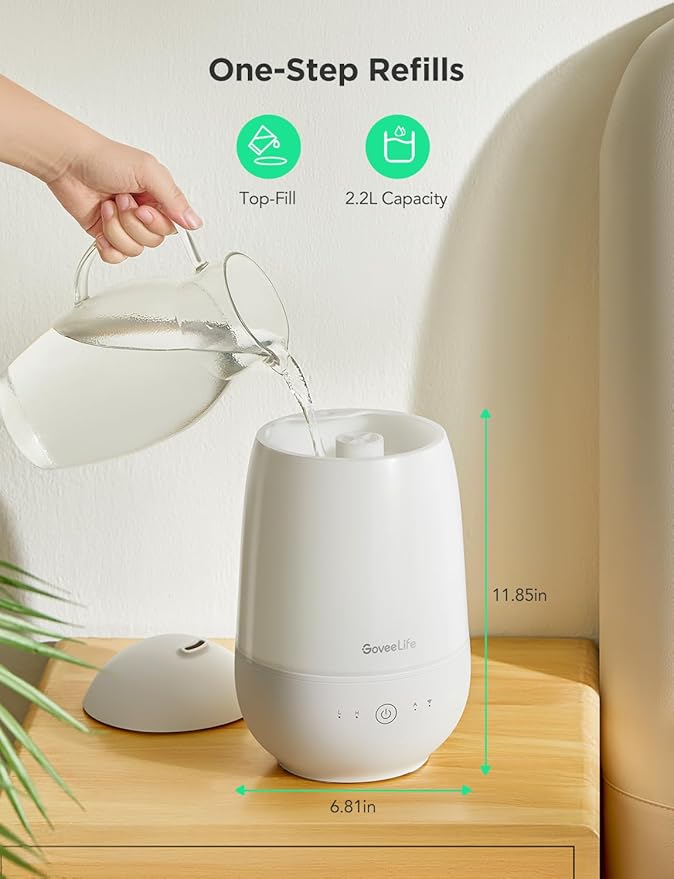 GoveeLife Humidifiers for Bedroom, Smart Cool Mist Air Humidifier for Baby, Nursery, Plants, Easy to Clean & Top Fill Ultrasonic Humidifier with APP & Voice Control, Essential Oil Diffuser, Nightlight - Image 6