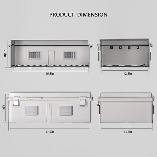 Electrical Junction Box, Ventilated Design, Cable Grommets, Indoor/Outdoor Use with Mounting Panel & Hinged Cover. Waterproof IP 65. (Grey Cover, 17.7"x13.7"x7.9") - Image 6